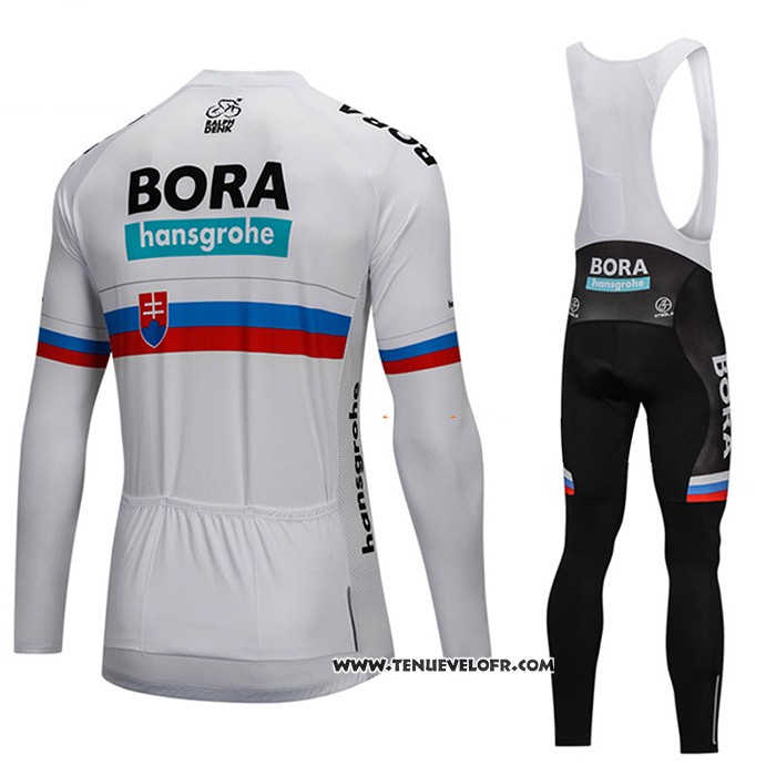 2018 Maillot Ciclismo Bora Champion Slovaquie Blanc Manches Longues et Cuissard